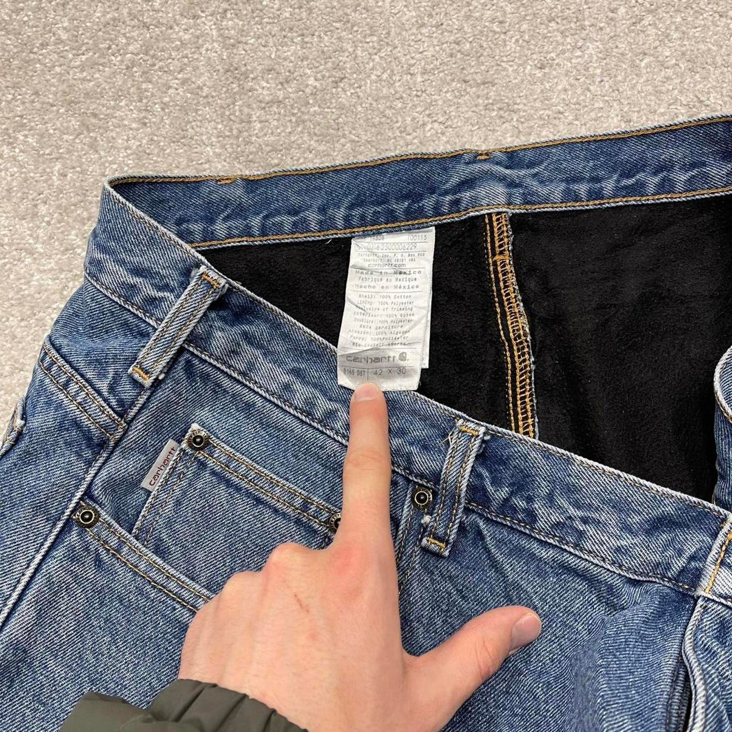 Y2K vintage Carhartt jeans fleece lined blue Loose thick warm denim skate style workwear pants