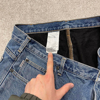Y2K vintage Carhartt jeans fleece lined blue Loose thick warm denim skate style workwear pants