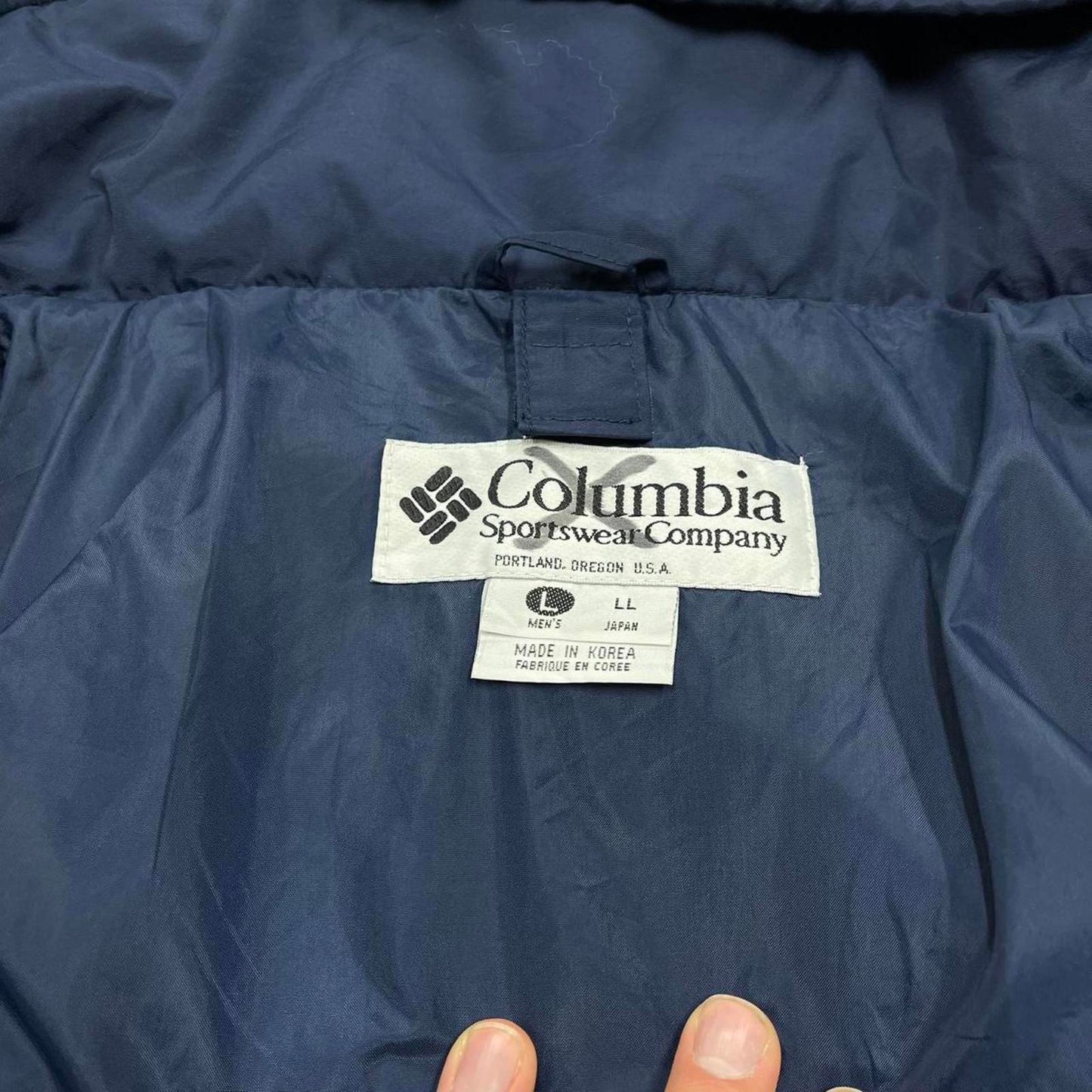 Y2K Columbia technical windbreaker jacket navy Hooded paneled tech coat adjustable