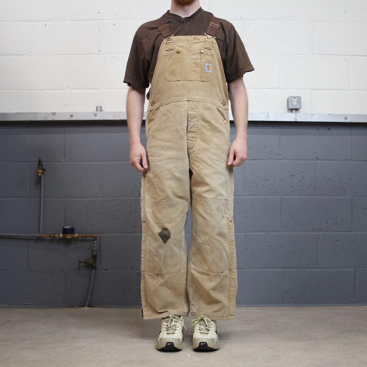 Vintage Carhartt dungarees tan overalls Bib & brace quilt lined utility workwear farmer