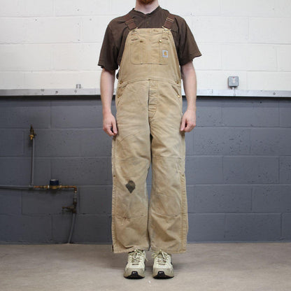 Vintage Carhartt dungarees tan overalls Bib & brace quilt lined utility workwear farmer