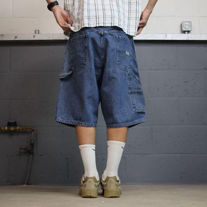 Wrangler baggy carpenter shorts Y2K blue Loose fit long denim cargo jorts summer
