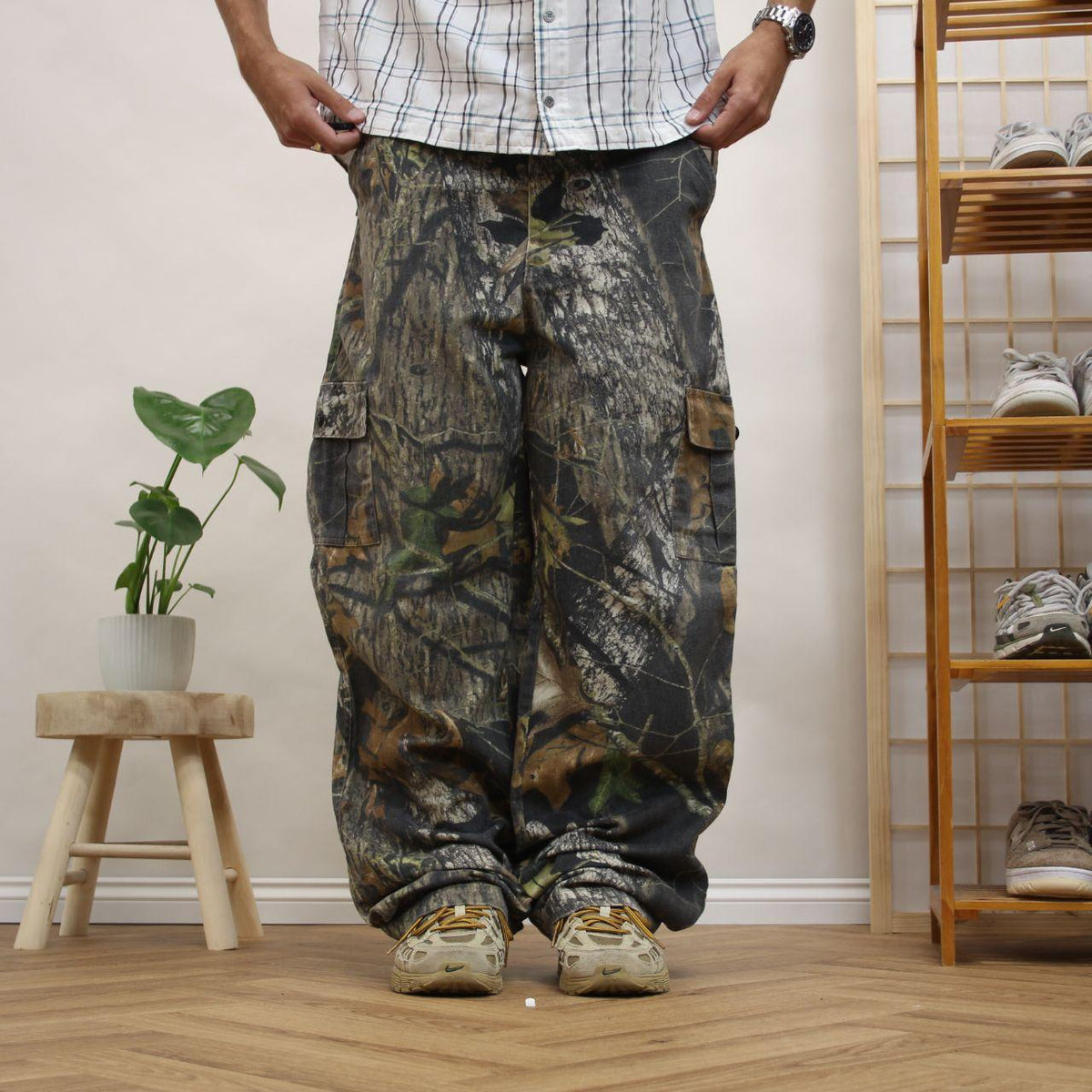 Vintage baggy camo cargo hunting pants Loose leg field staff mossy oak camouflage combat trousers