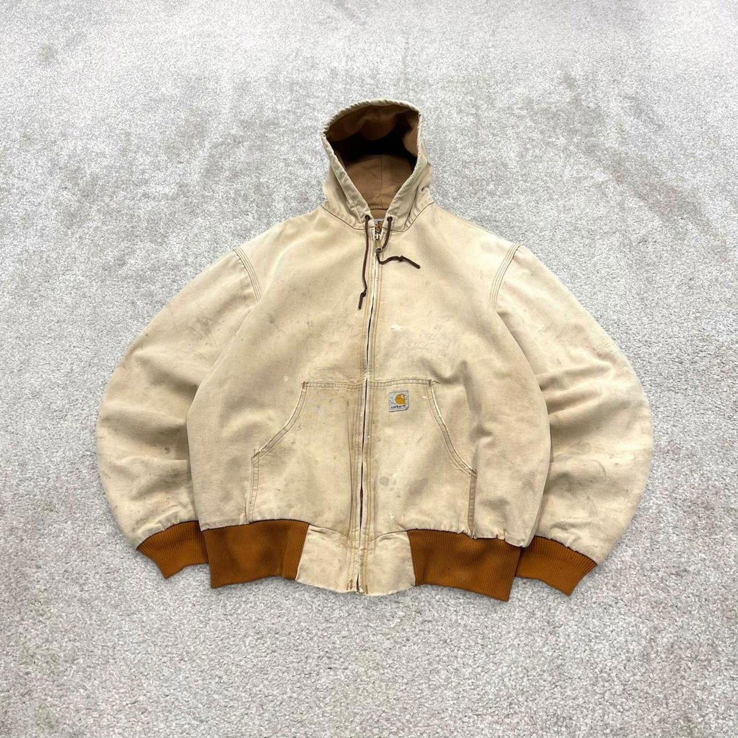 Vintage Carhartt jacket hooded active Medium Men's beige technical canvas 90s style skater bomber