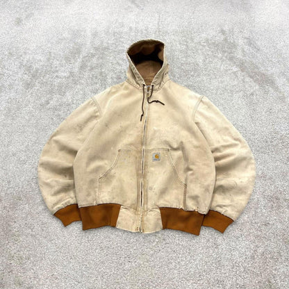 Vintage Carhartt jacket hooded active Medium Men's beige technical canvas 90s style skater bomber