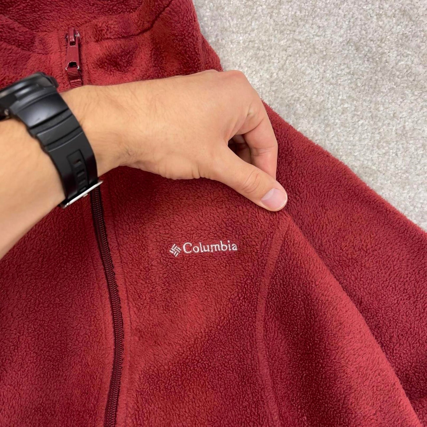 Red Womens Columbia technical full zip fleece Medium y2k style autumn
