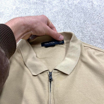 00s Nautica knit 1/4 zip polo embroidered XL men's beige knitted pull over y2k 90s style