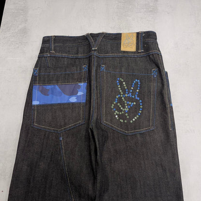 Black GB Design Lab jeans W32L31 Y2K embroidered design leg roll up hip hop