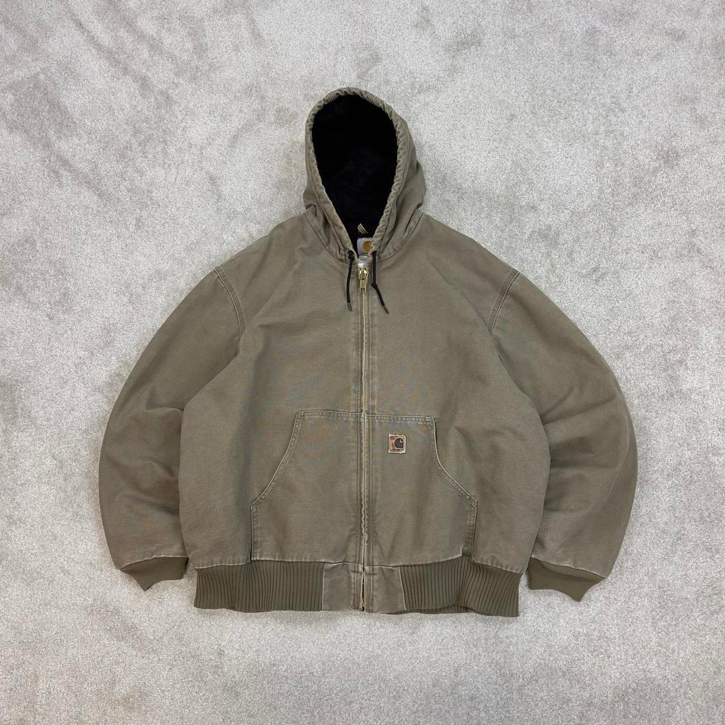 Vintage stone grey Carhartt hooded active jacket Large technical canvas 90s style skater bomber