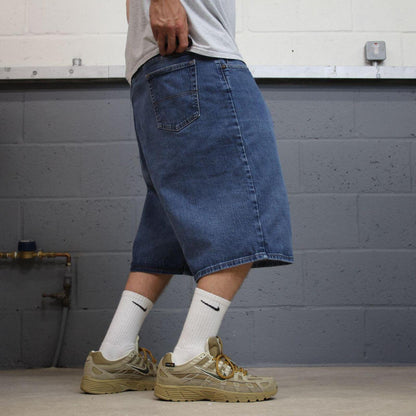 Wrangler baggy denim jean shorts blue Loose wide leg skater style jorts
