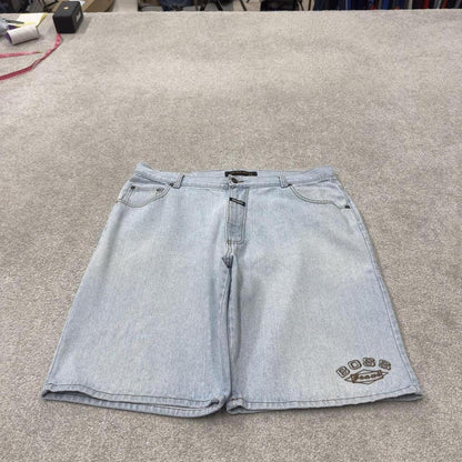 Vintage baggy BOSS denim shorts blue Loose leg skater style embroidered summer festival shorts