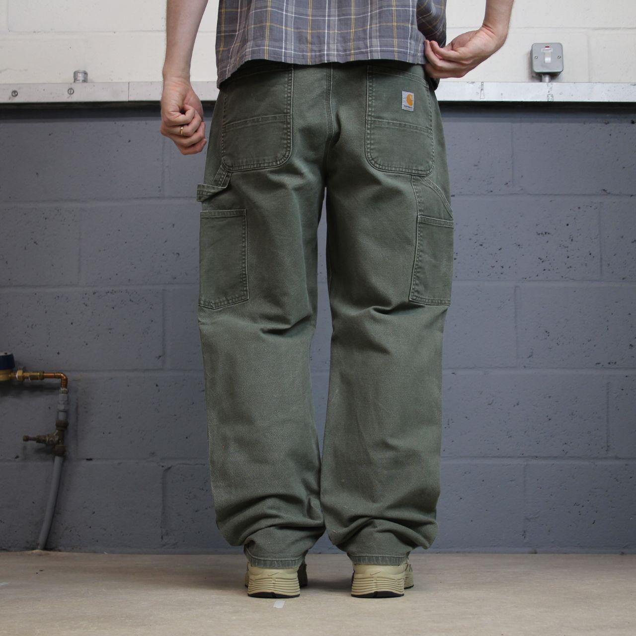 Carhartt double knee carpenter jeans green y2k Loose leg canvas relaxed skater style workwear
