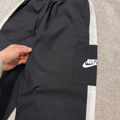 Y2k Nike tracksuit bottoms black Lightweight floaty leg print logo track pants