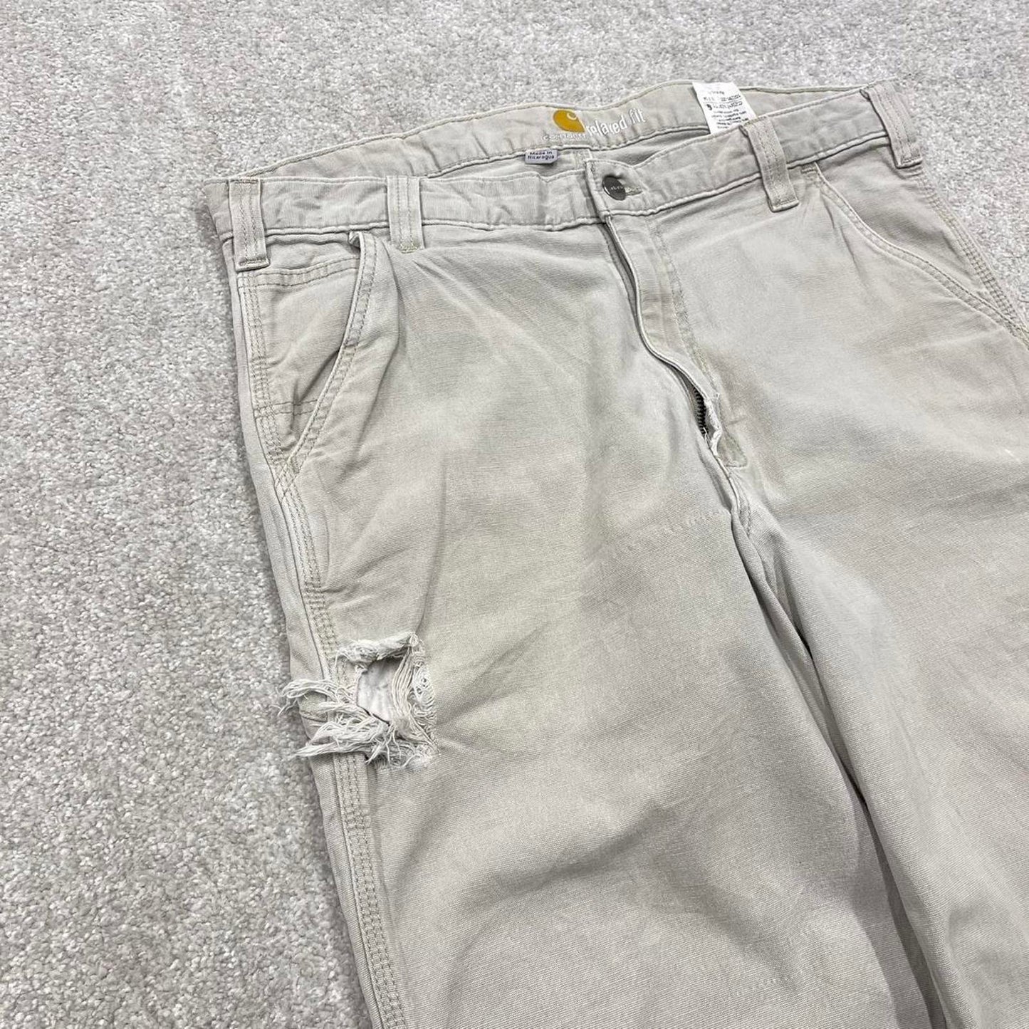 Y2K Carhartt carpenter jeans beige Relaxed fit straight leg canvasy skate style workwear cargo pants