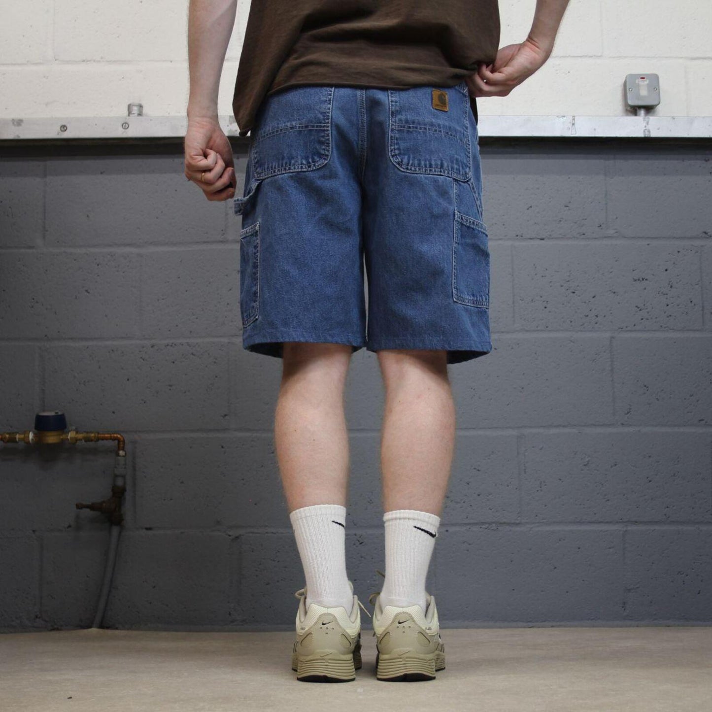 Carhartt carpenter denim shorts y2k faded blue Loose skater style work jorts