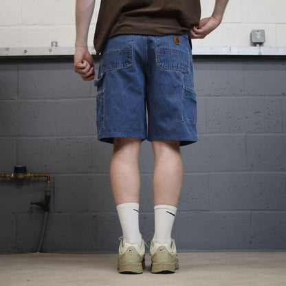 Carhartt carpenter denim shorts y2k faded blue Loose skater style work jorts