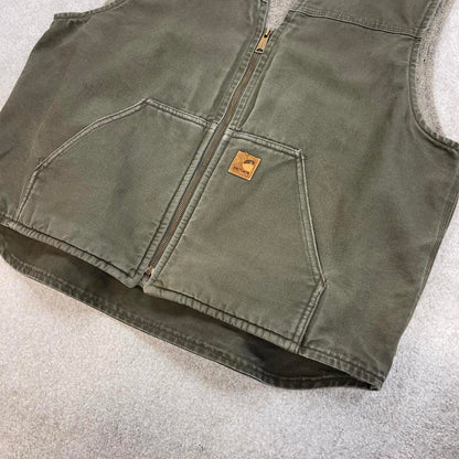 Green vintage Carhartt Gilet XL thick canvas sherpa lined body warmer