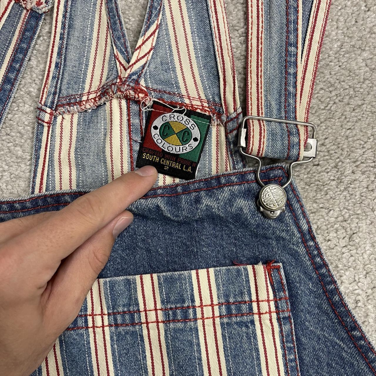 Vintage Cross Colours striped denim dungarees y2k USA made denim hip hop overalls festival
