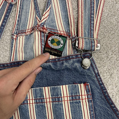 Vintage Cross Colours striped denim dungarees y2k USA made denim hip hop overalls festival