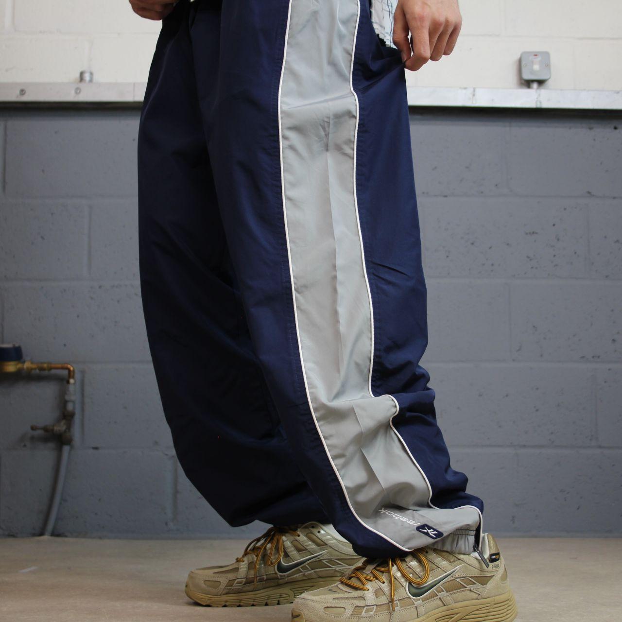 Baggy Y2K Reebok tracksuit bottoms black navy XL Loose lined casual 2000s style track pants
