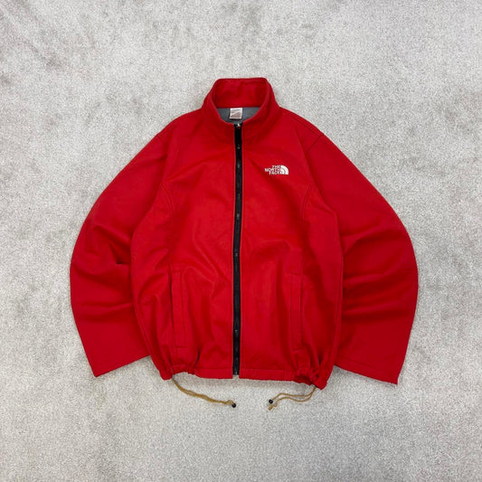 Red fleece lined windbreaker jacket Medium full zip up coat y2k style adjustable waist