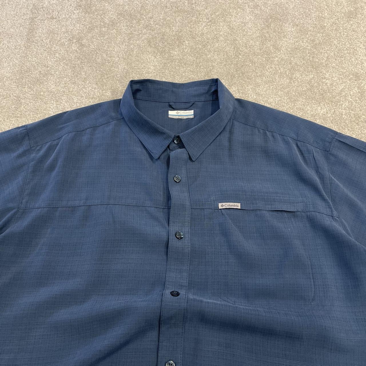 Columbia baggy short sleeve shirt navy Festival style button down summer shirt
