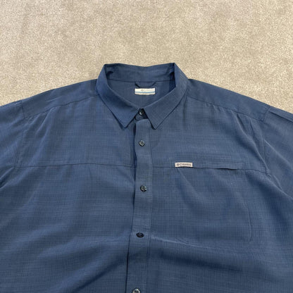 Columbia baggy short sleeve shirt navy Festival style button down summer shirt