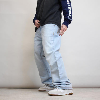 Blue Y2K skate jeans W38L32 loose Dodeca 90s style embroidered design jeans