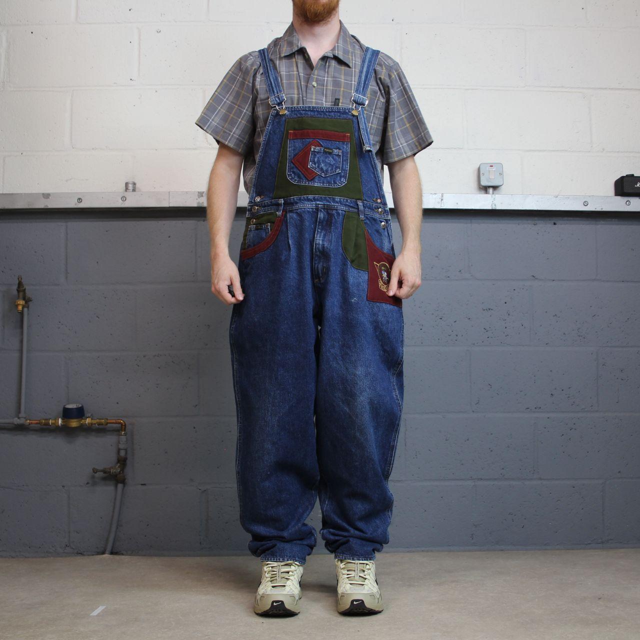 Vintage denim dungarees 00s Kansas jeans overalls blue bib & brace overalls colour block