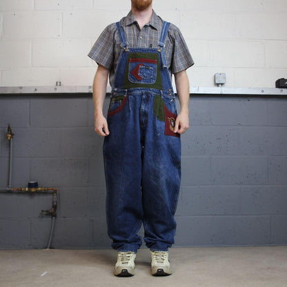 Vintage denim dungarees 00s Kansas jeans overalls blue bib & brace overalls colour block