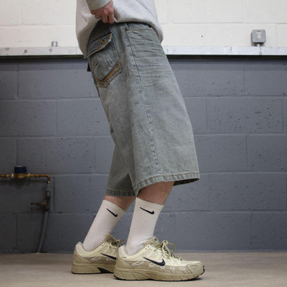 Long Baggy denim shorts y2k blue Brooklyn Xpress skater style brand surf jorts