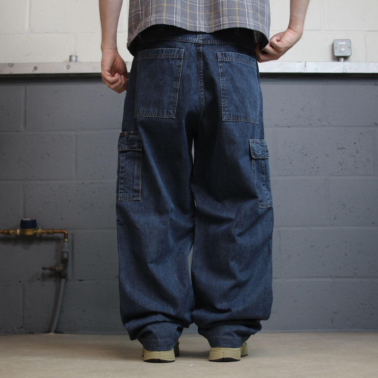 Wrangler baggy cargo pants y2k blue W36L32 Loose fit 100% cotton denim skater work pants utility