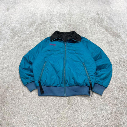 00s Columbia reversible windbreaker jacket M women's padded y2k bomber style turquoise black coat