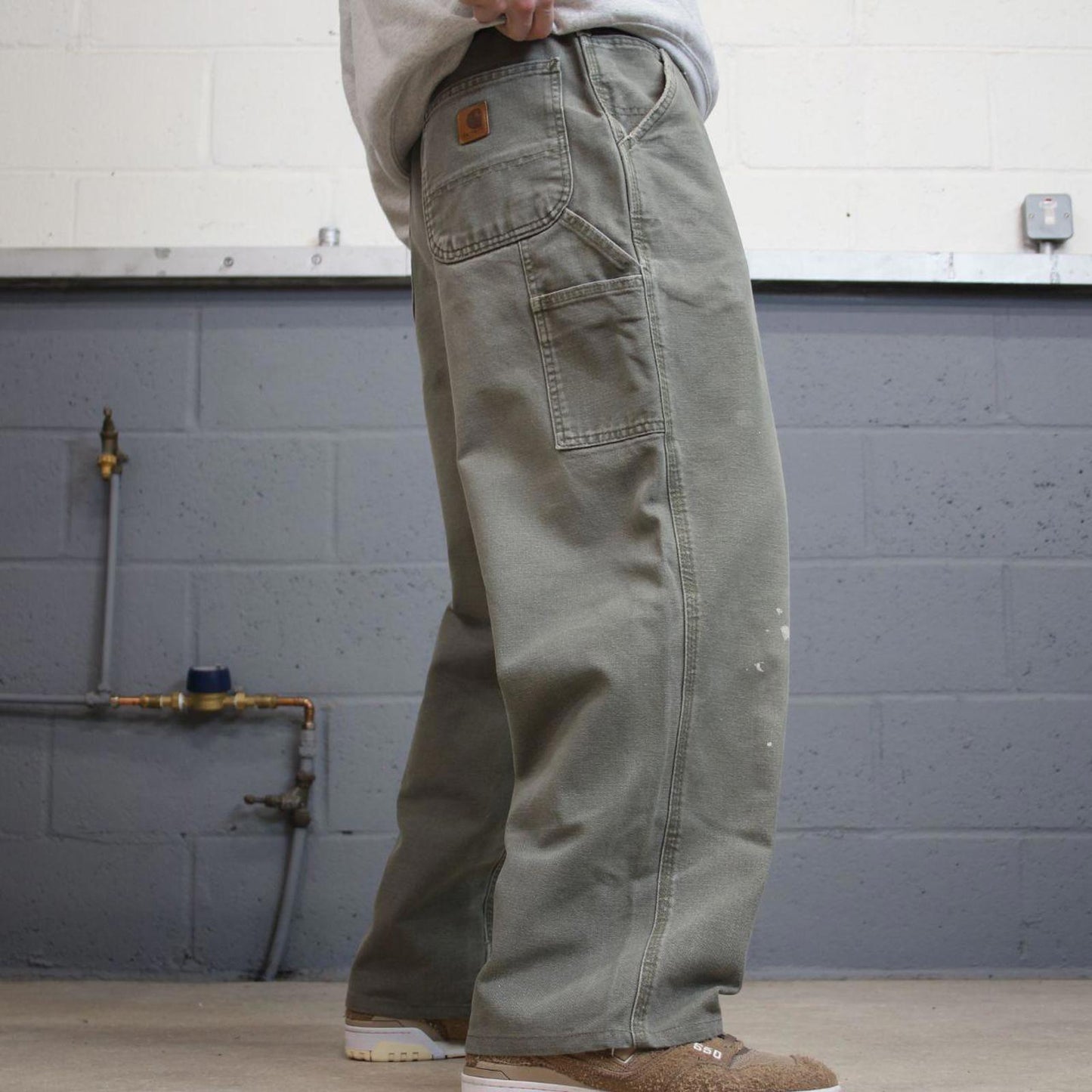 Y2K baggy fit Carhartt carpenter jeans green Loose wide leg canvas skate style workwear cargo pants