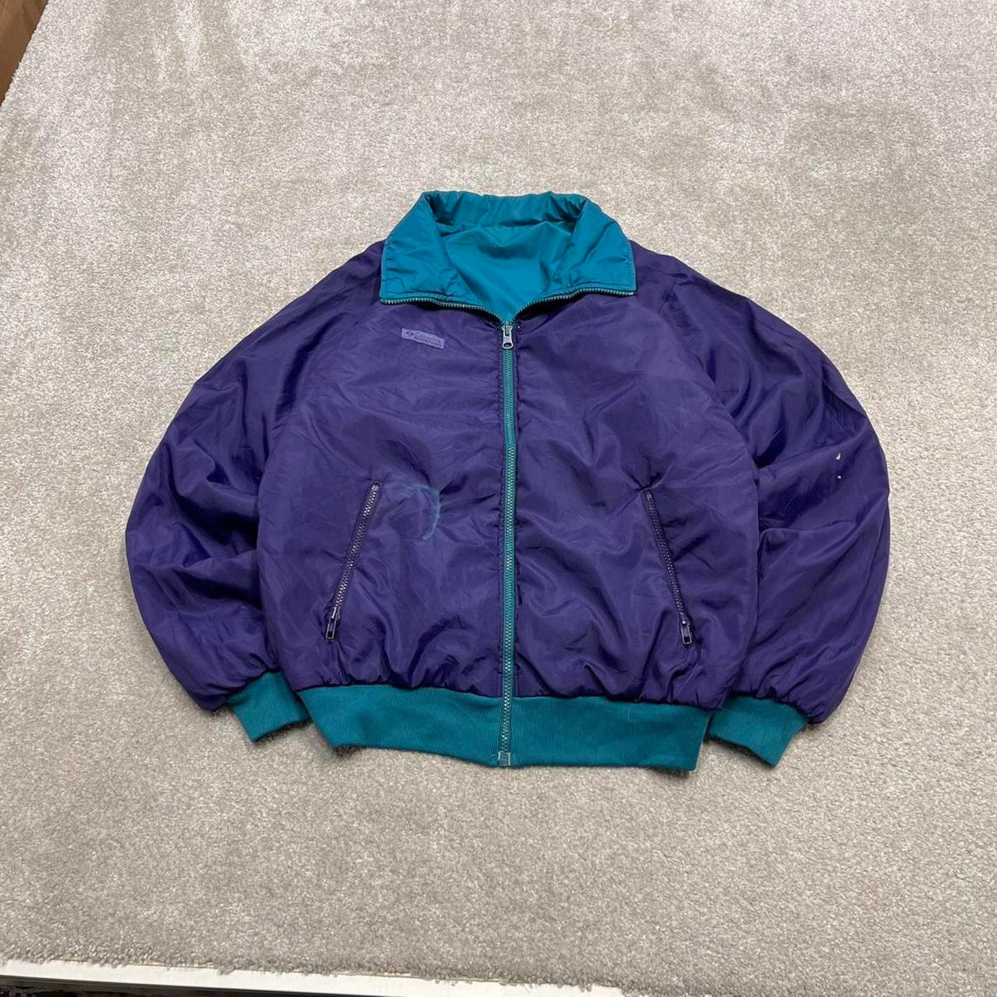 Vintage y2k reversible Columbia technical windbreaker jacket Purple green Bomber style jacket