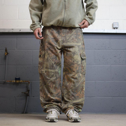 Vintage baggy Liberty camo cargo pants khaki Loose leg camouflage hunting trousers