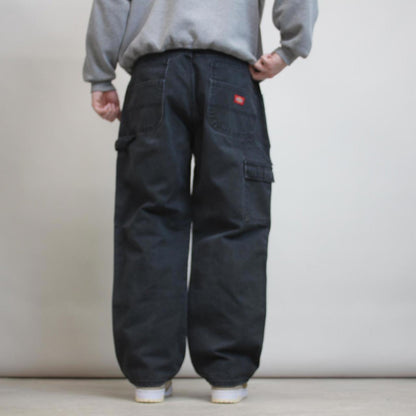 Black baggy Dickies carpenter jeans W38L29 double knee wide leg thick canvas 90s style cargos