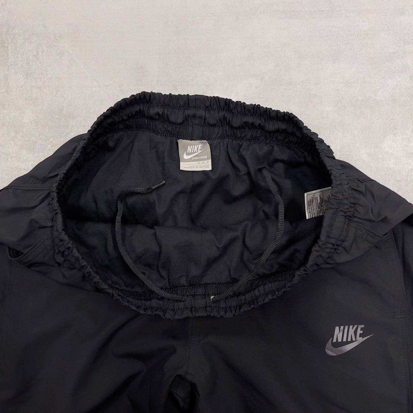 Baggy Nike Trackies M Black y2k 00s style loose wide leg joggers swoosh logo soft lining