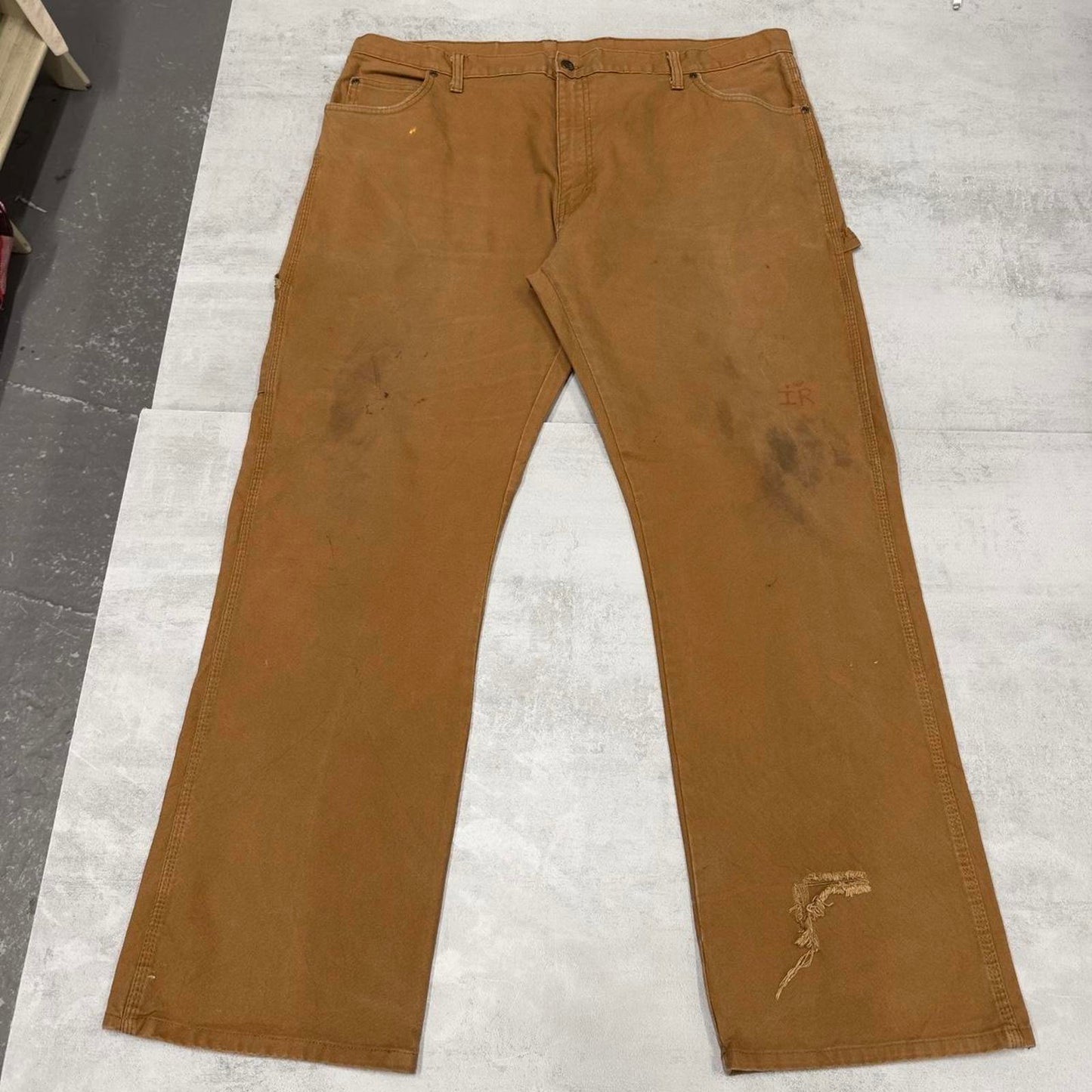 Tan Dickies carpenter jeans W42L32 loose canvas 90s style skater cargo pants
