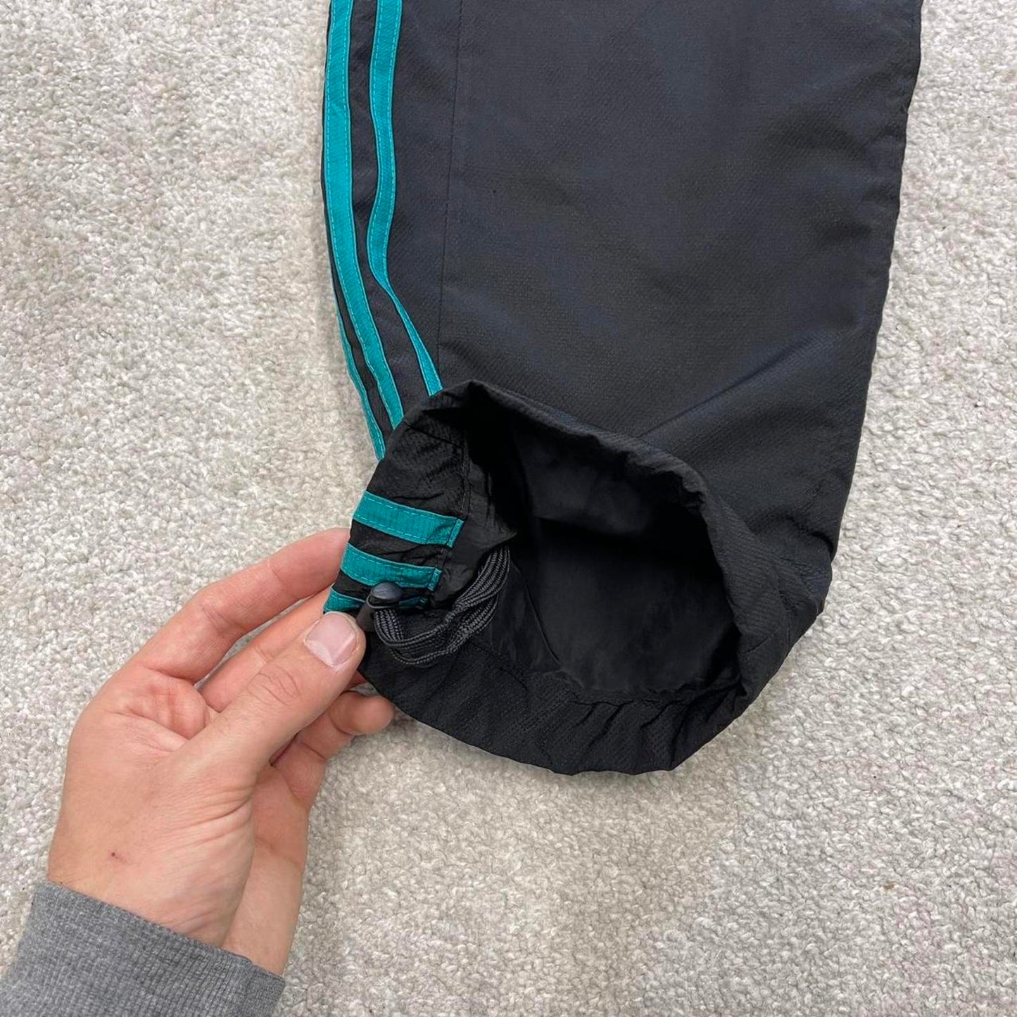 Black Adidas trackies Medium loose y2k style joggers adjustable side stripe track pants