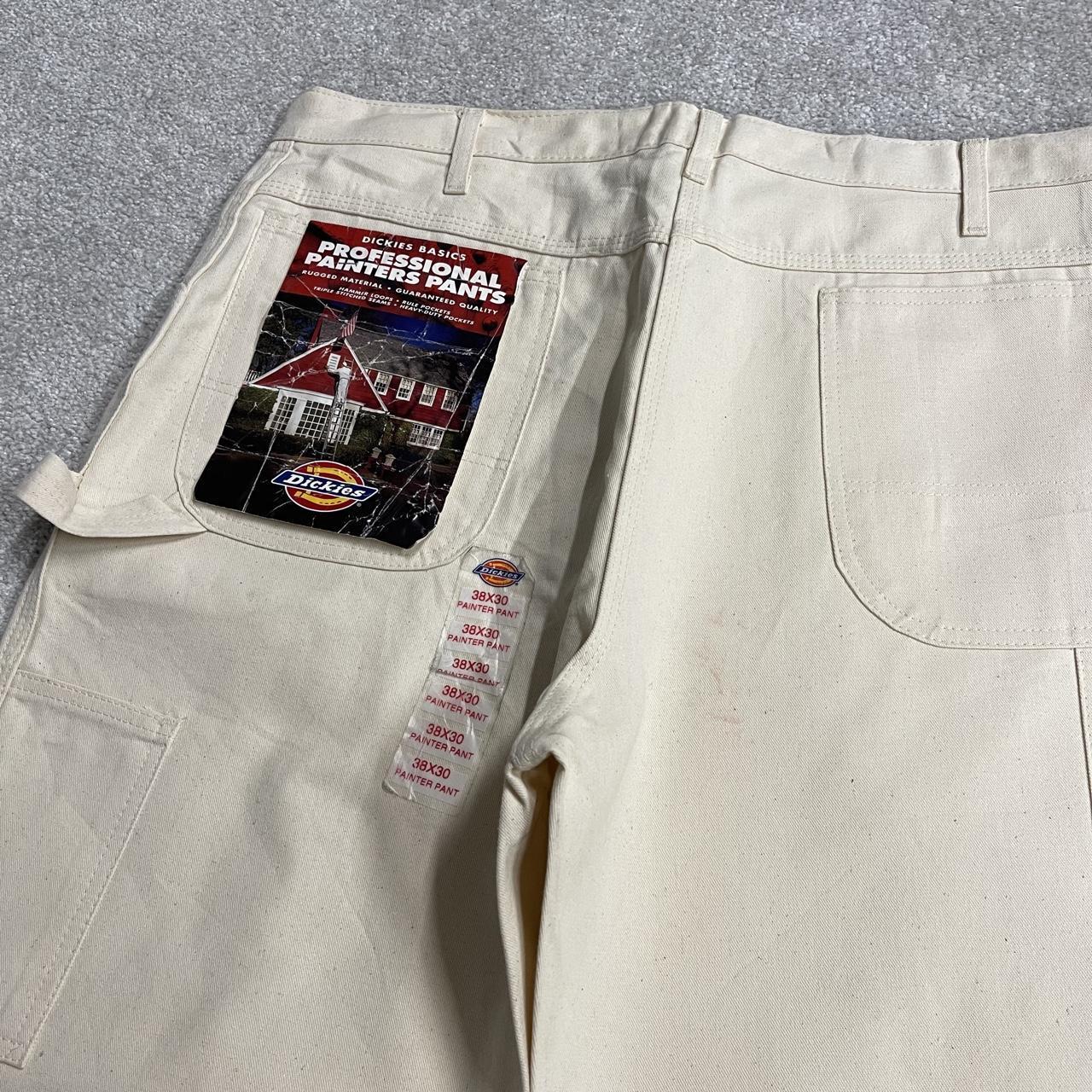 Vintage Dickies baggy carpenter work pants wide leg cream Firm canvas cargo jeans workwear