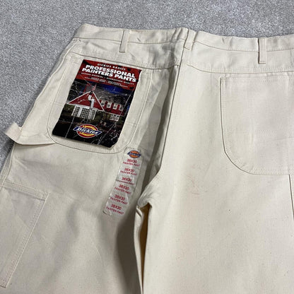 Vintage Dickies baggy carpenter work pants wide leg cream Firm canvas cargo jeans workwear