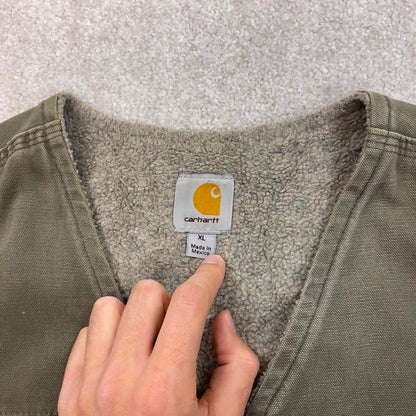 Green vintage Carhartt Gilet XL thick canvas sherpa lined body warmer