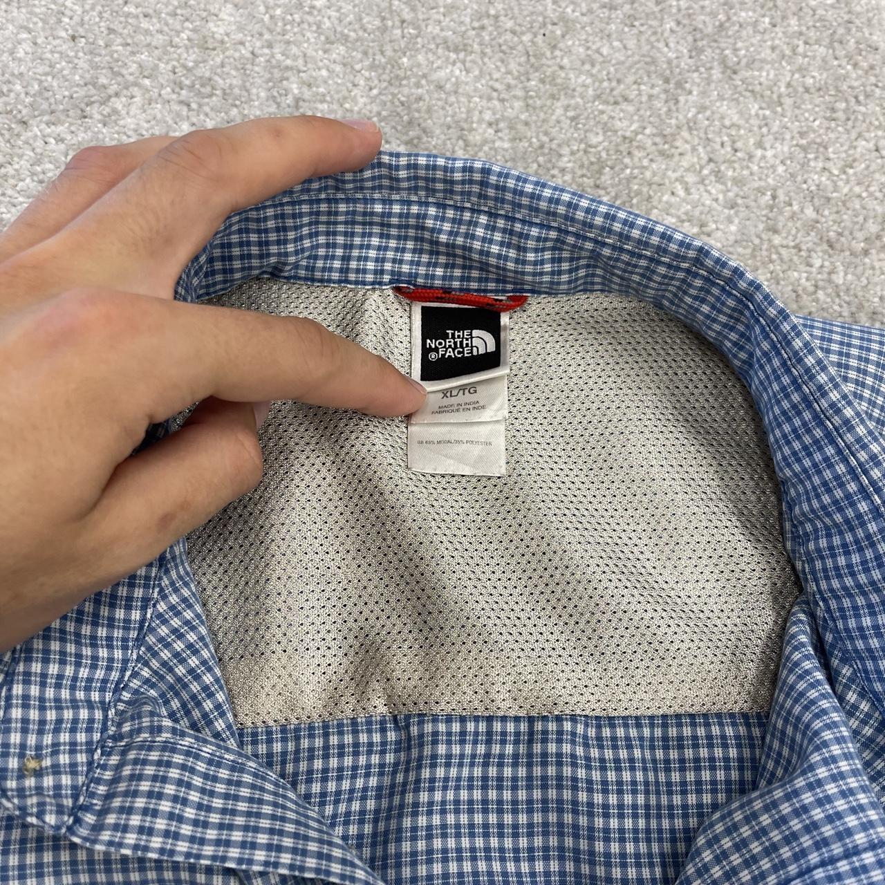 North Face boxy checkered short sleeve shirt y2k blue TNF technical surf style check button summer