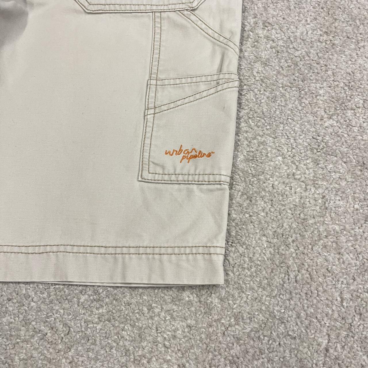 Y2K Urban Pipeline carpenter shorts beige 100% cotton denim jorts with embroidered logo