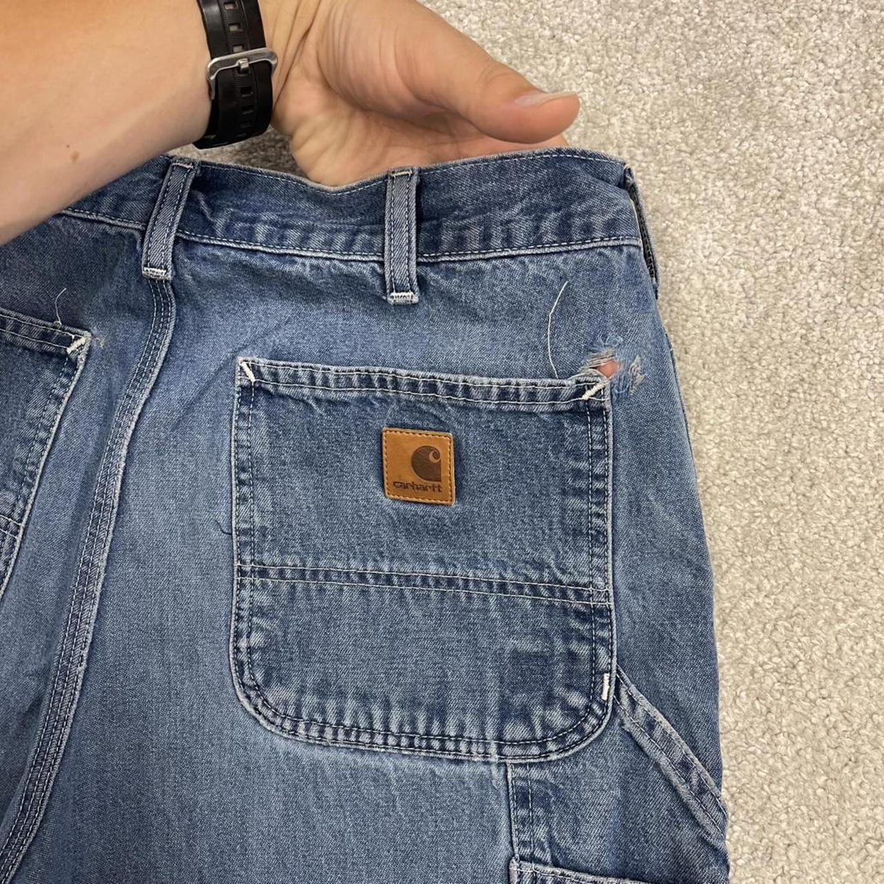 Carhartt carpenter denim shorts y2k faded blue Loose skater style work jorts