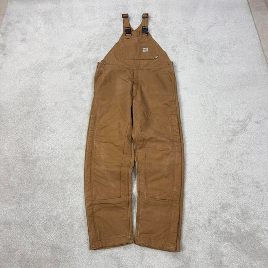 Tan Carhartt FR dungarees W42L36 padded canvas overalls 90s style fire resistant utility workwear