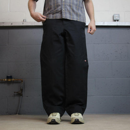 Dickies baggy double knee pants black W30L31 Wide leg chino skate style cargo work trousers