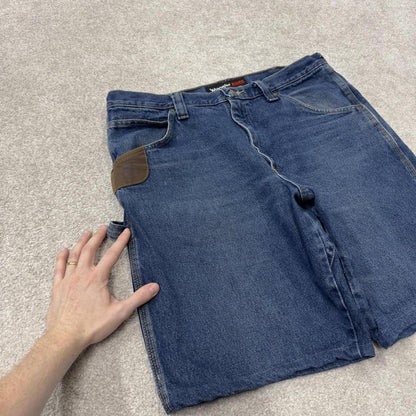 Wrangler Y2K denim carpenter shorts workwear blue Loose cargo 100% cotton jorts summer festival