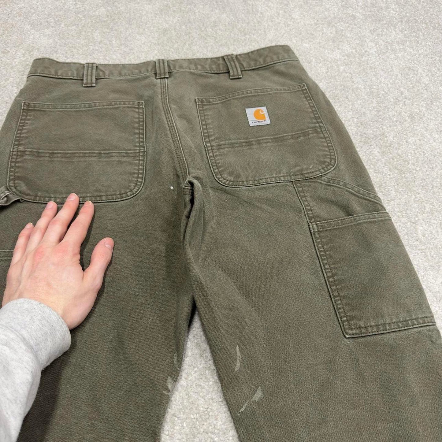 Y2K Carhartt carpenter jeans W33L30 green Relaxed straight canvas skate style workwear cargo pants